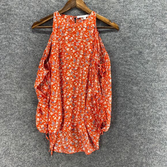 VERONICA BEARD Tops - Veronica Beard Blouse Women 6 Red Floral Cold Shoulder Long Sleeve Silk Casual